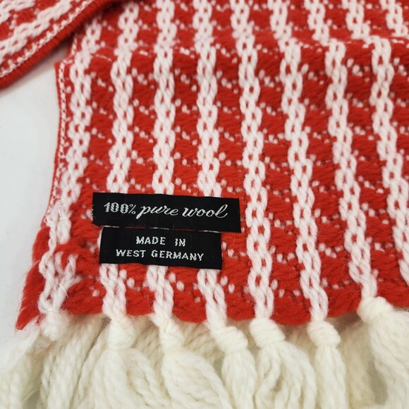 Vintage Wool Knit Red White Striped Scarf West Germany Candy Cane Fringed - Picture 2 of 7